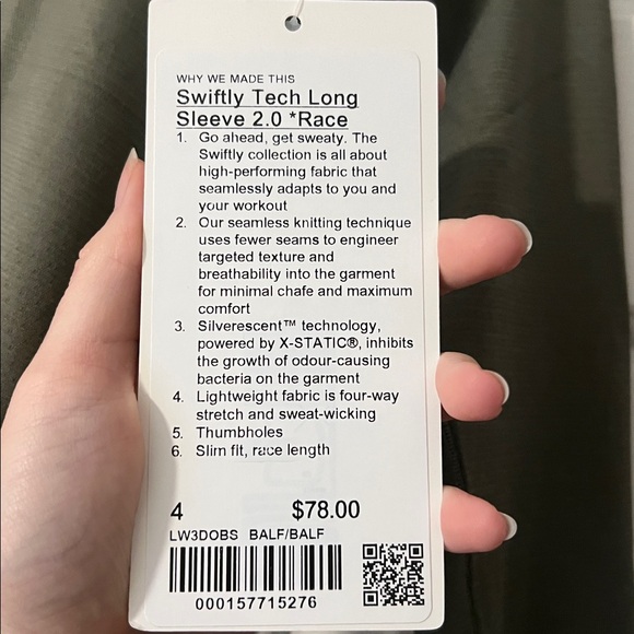 NWT Lululemon Swiftly Tech Long Sleeve Shirt 2.0 - waist length size 4 - Picture 4 of 4